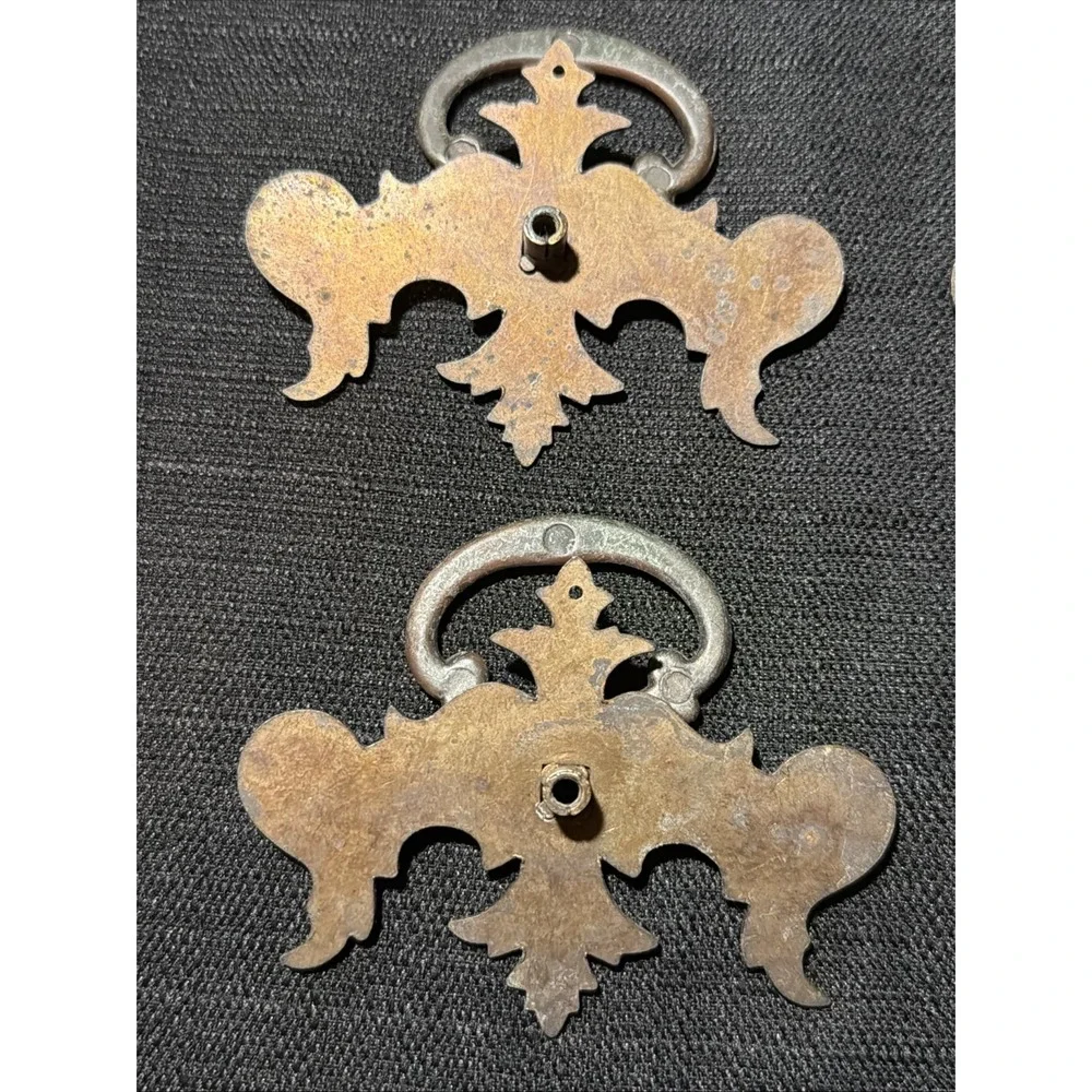 4 Brass Drawer Swing Handle Pulls Chippendale Batwing Antique Hardware No Screws
